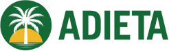 アメリカデーツ産業輸出貿易協会（ADIETA）のロゴマーク。シックなグリーンをを基調とし、椰子の木と太陽を組み合わせたデザイン。